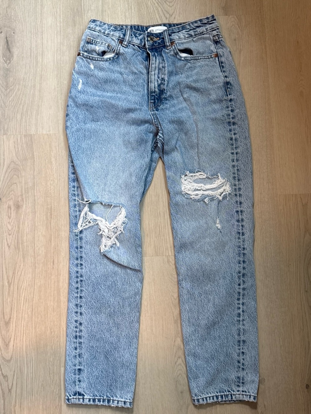 Zara Light Blue Distressed Boyfriend Jeans